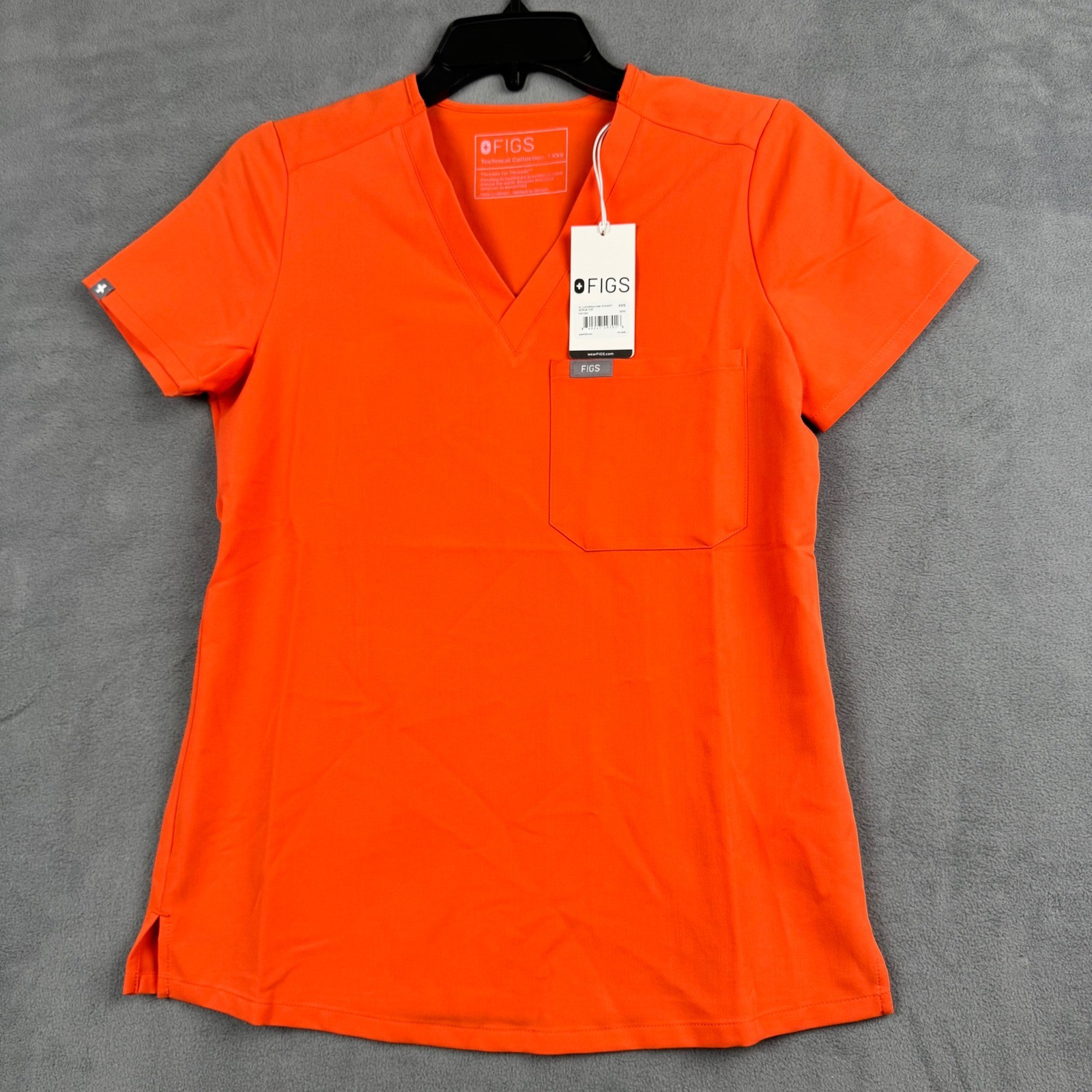 FIGS Catarina One-Pocket Scrub Top Orange XXS V-Neck Technical Collection FW1000