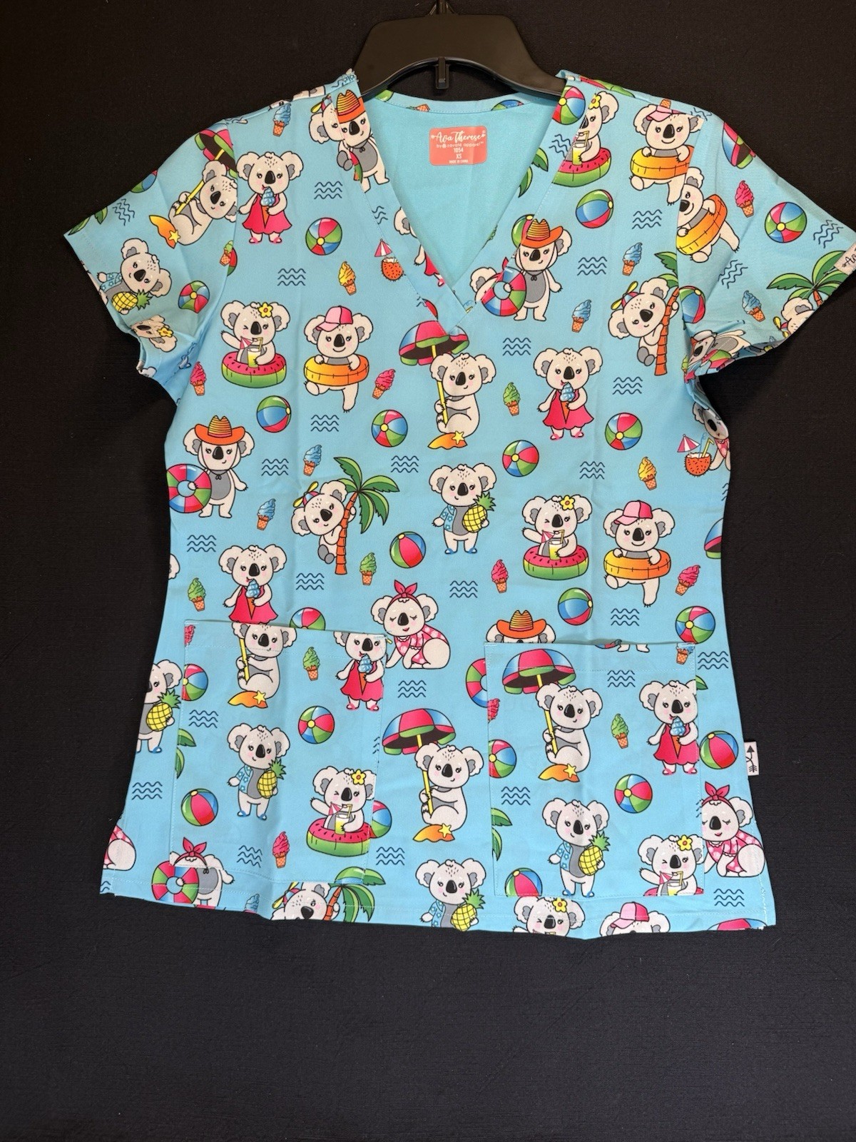 Ava Therese Women’s Scrub Top Short Sleeve Koala Bear Size XS