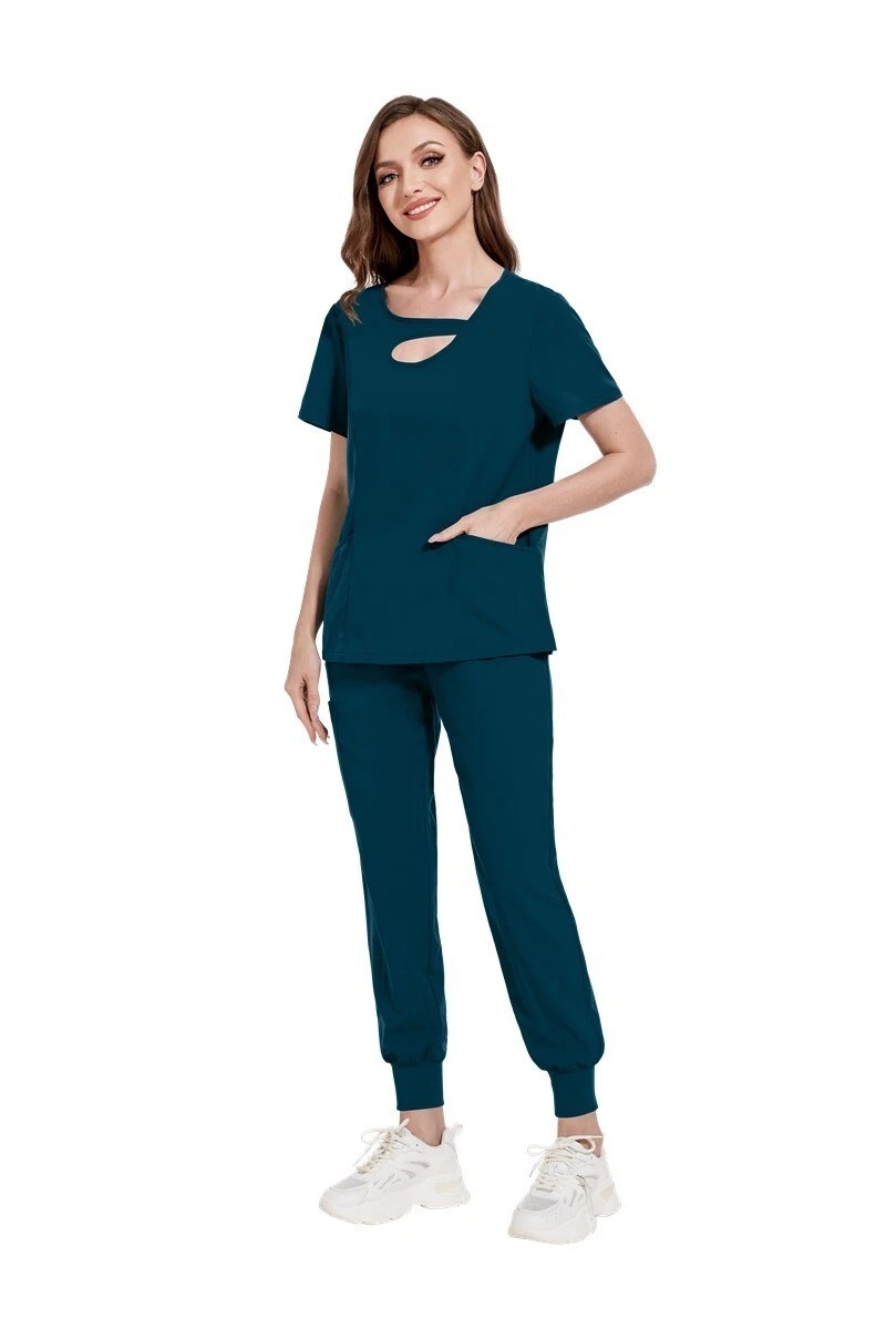Scrub Set for Women New Design Neck 4 Way Stretch Top Jogger Pant with Pockets