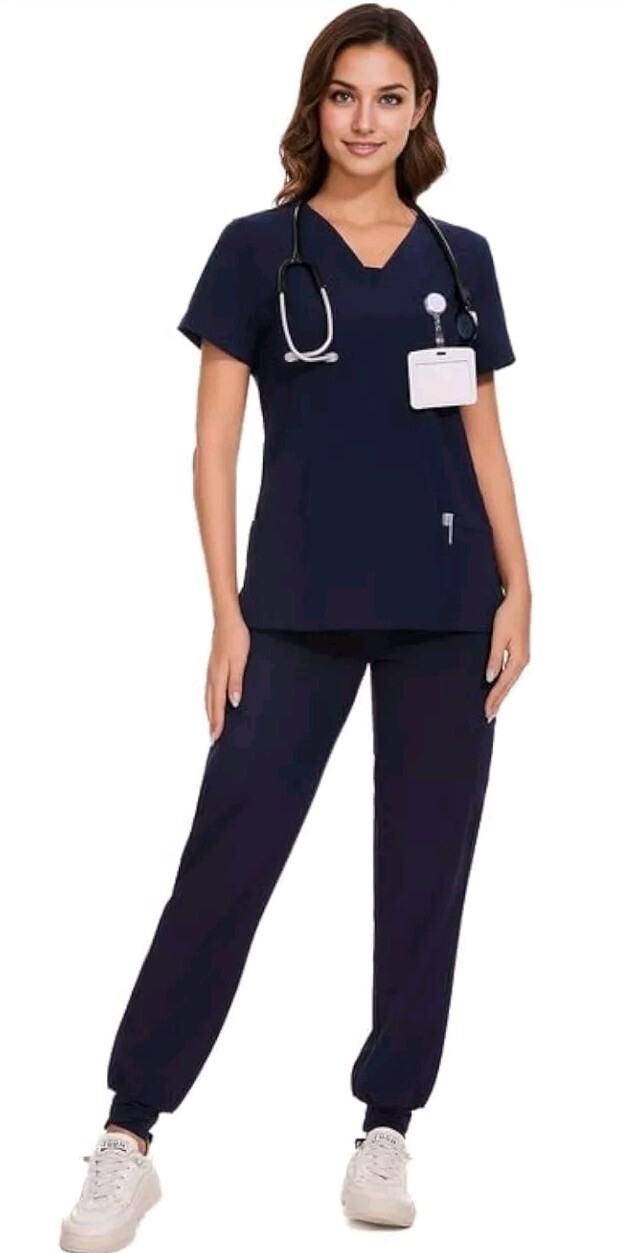 🩺 COZYFIT Scrub Set Women’s V-Neck & Cargo Pants w/ 10 Pockets – Size Large