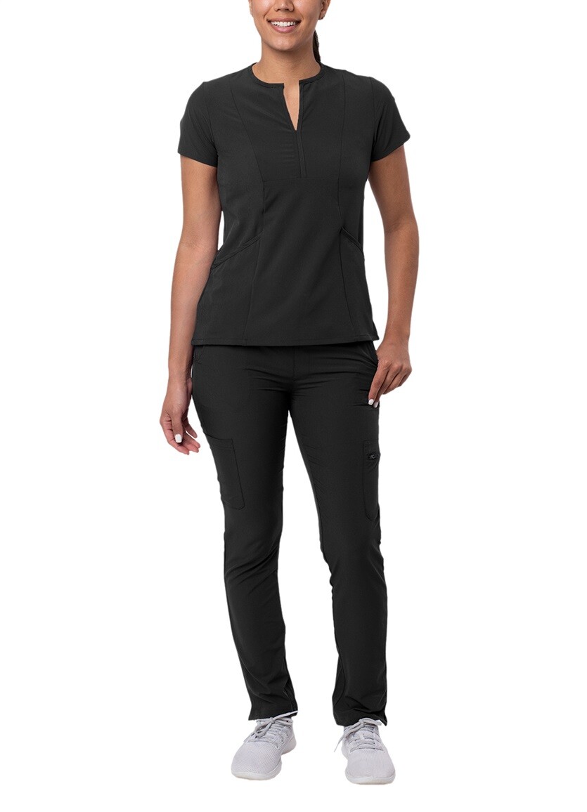 Adar Scrub Set For Women – Bib Front Smock Scrub Top & Skinny Cargo Scrub Pants