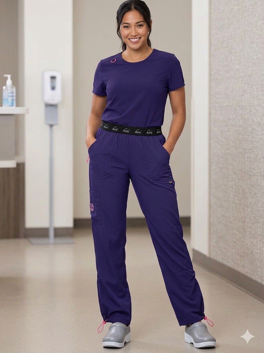 Koi Lite Spirit 720 Womens L Scrub Pants Grape Purple Cinch Ankle Elastic Waist