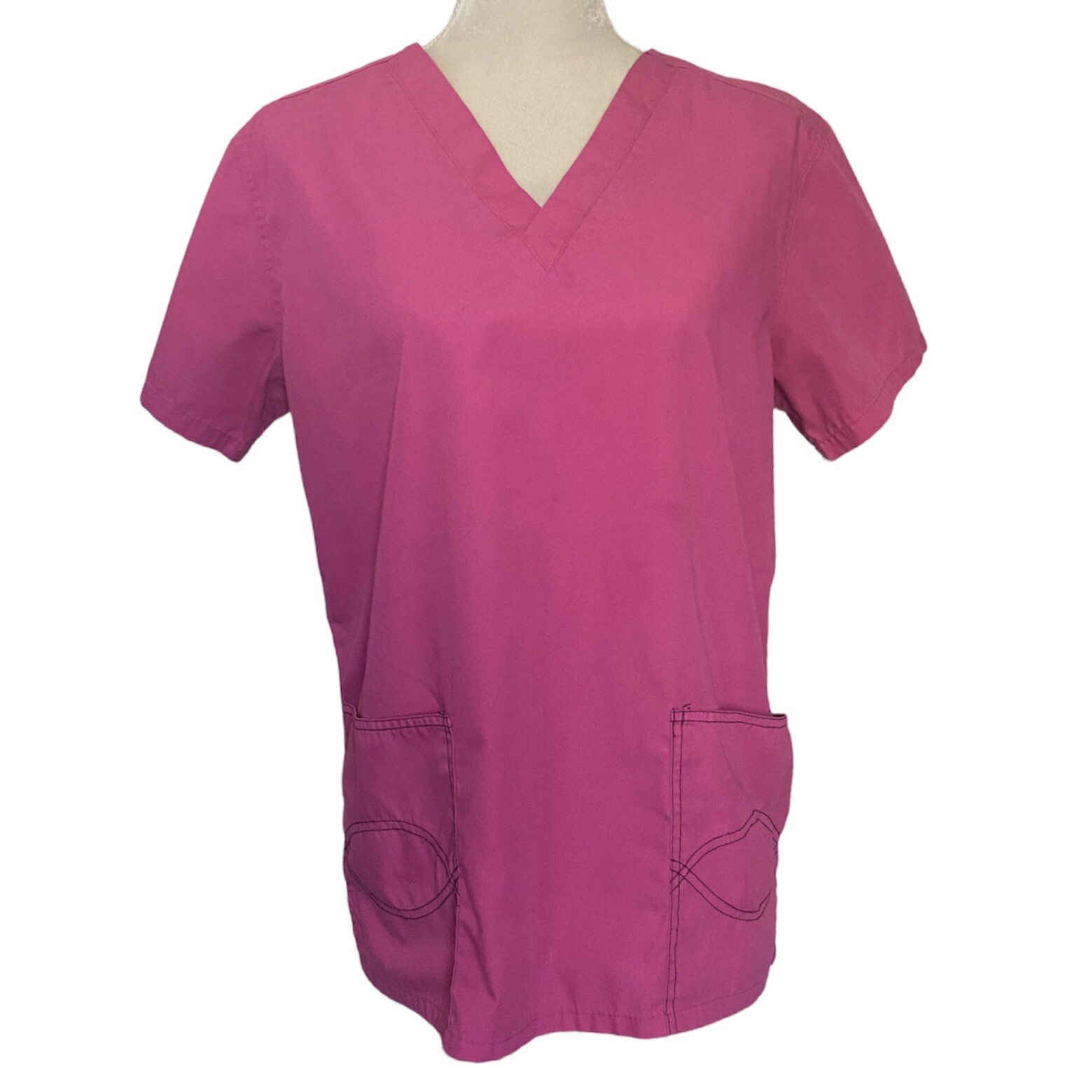 Natural Uniforms Scrub Top Only Womens Small Pink Short Sleeve Cotton Blend
