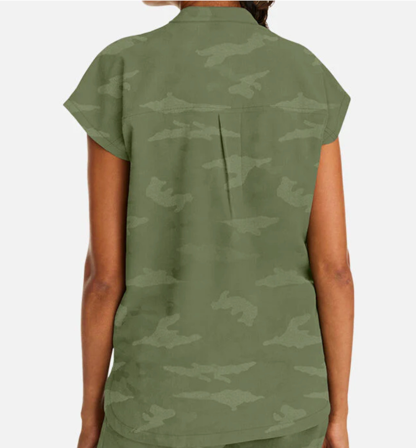 Healing Hands Scrub Top Women’s XS Green Camo Journey Mandarin Collar 2352
