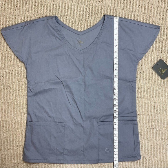 Jaanuu Women’s Cap Sleeve Medical Dental Scrub Top Pullover Pockets Gray Size XS