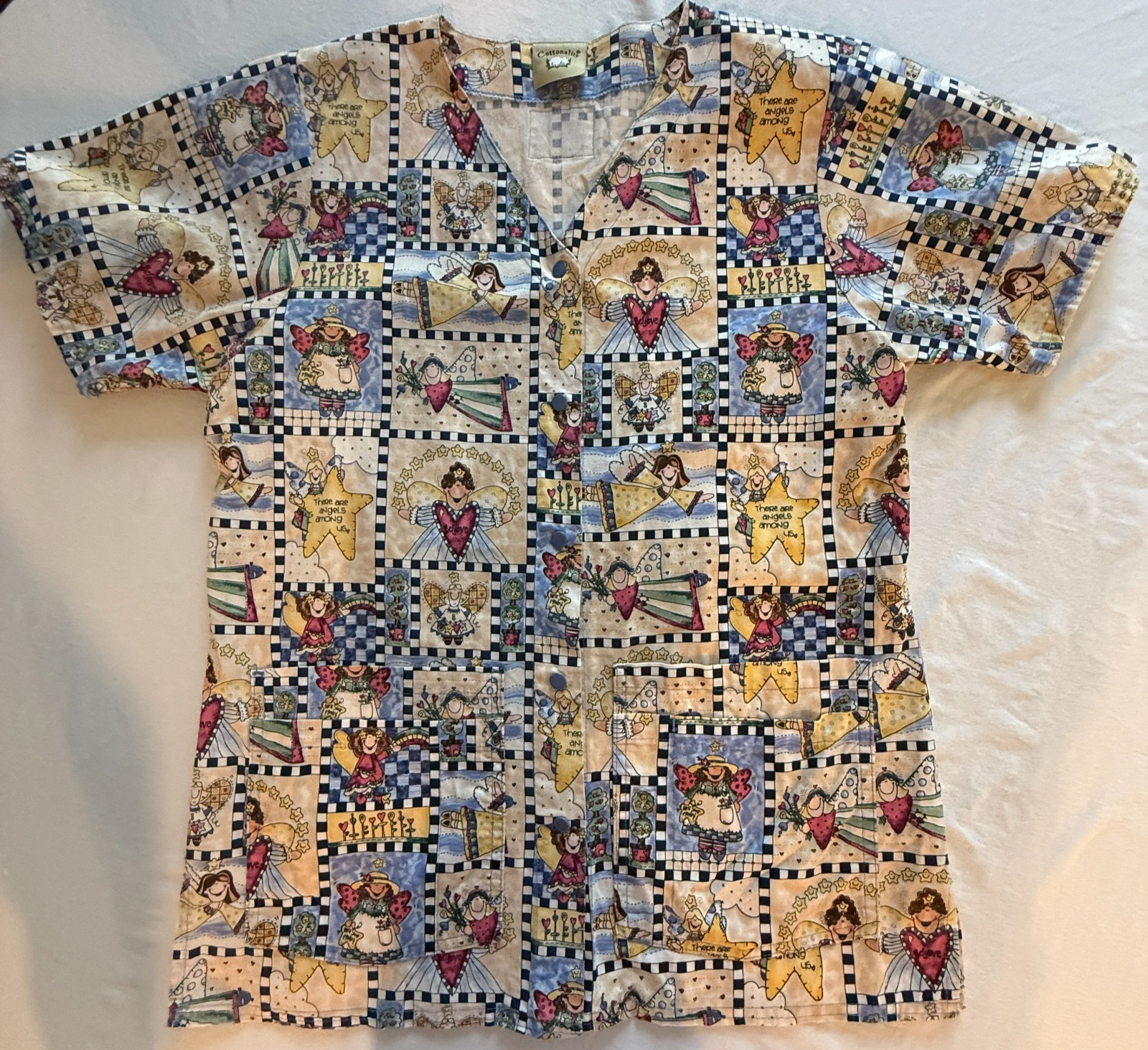 Cottonality Uniform Scrub Top”There Are Angels Among Us”Excellent Preowned(X-11)