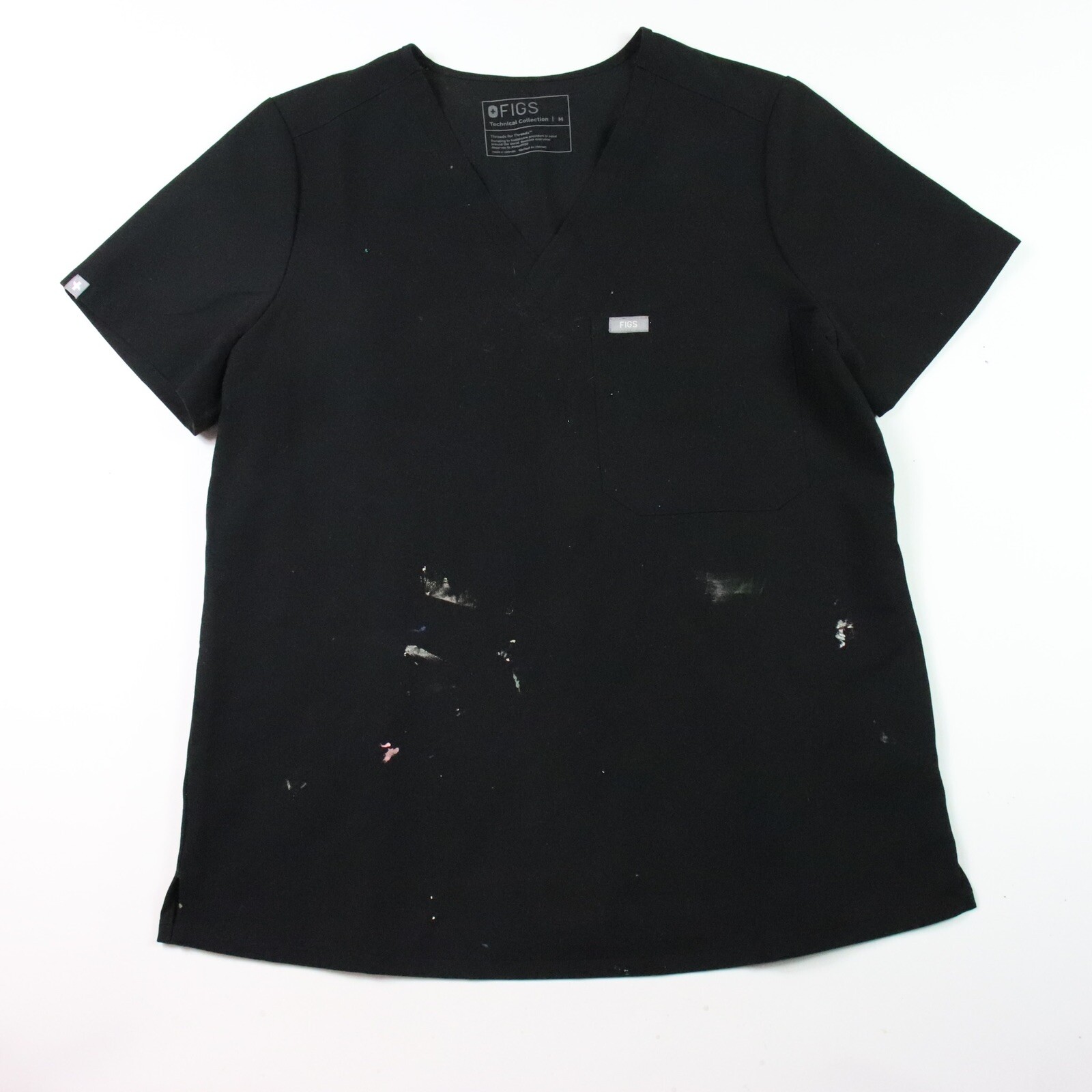 Figs Womens M Scrub Top Black Catarina Technical Collection Pocket FW1000 STAIN
