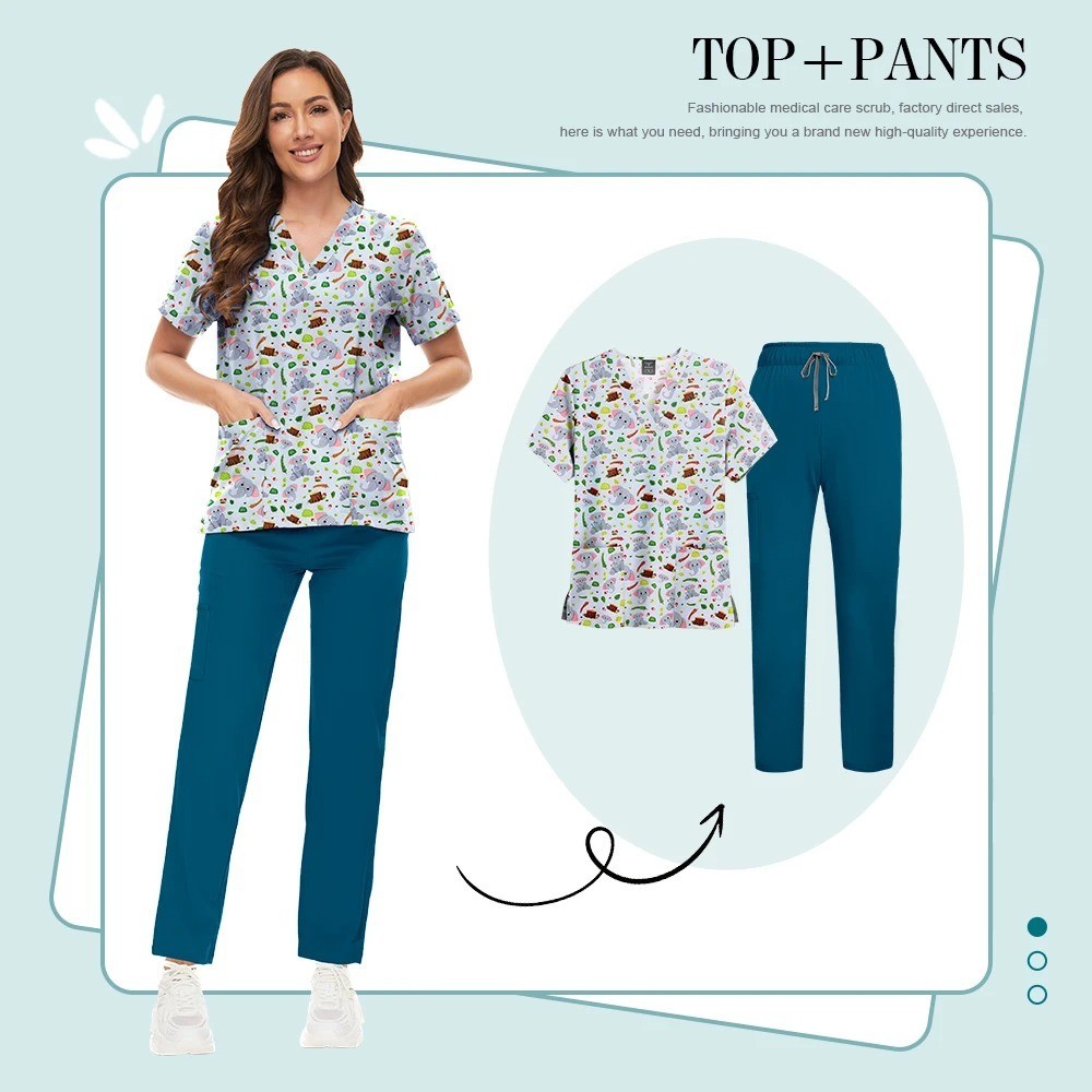 Pants + Top Scrubs Set Uniforms for Medical Women Nurse Scrub Uniform Lab Wear