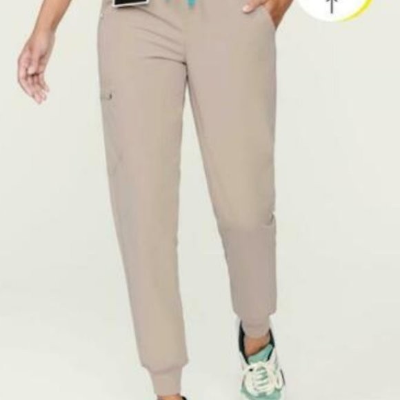 NWT Figs 6XLS Beige Tansen Jogger Scrub Leg Pocket Stretch Waist Drawstring Pant