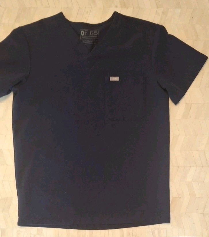 Figs Small Navy Blue Scrub Top Short Sleeve 1 Pocket Mens