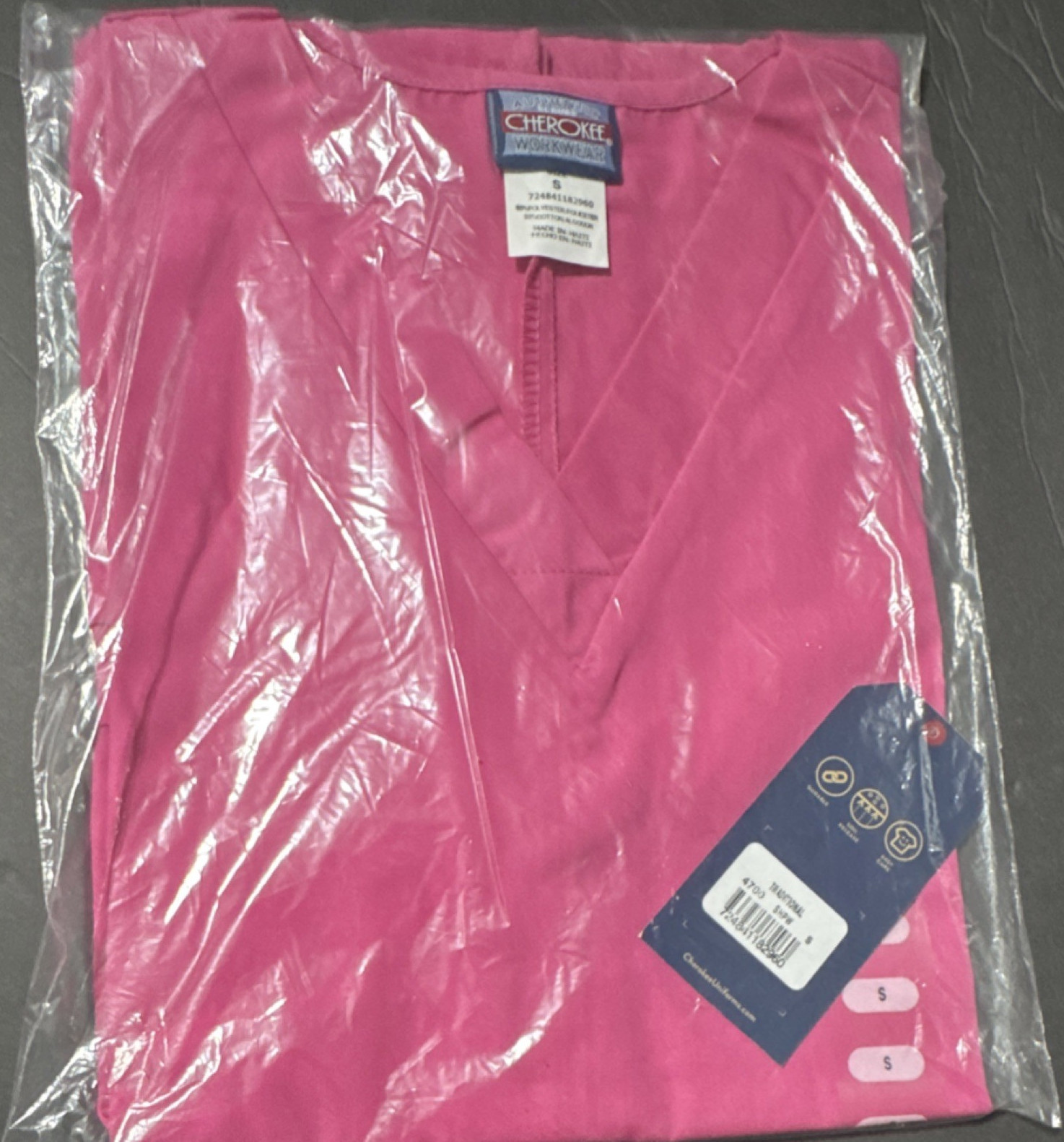 Cherokee Workwear Pink Scrub Top Size S 4700 Polyester Cotton Medical Solid