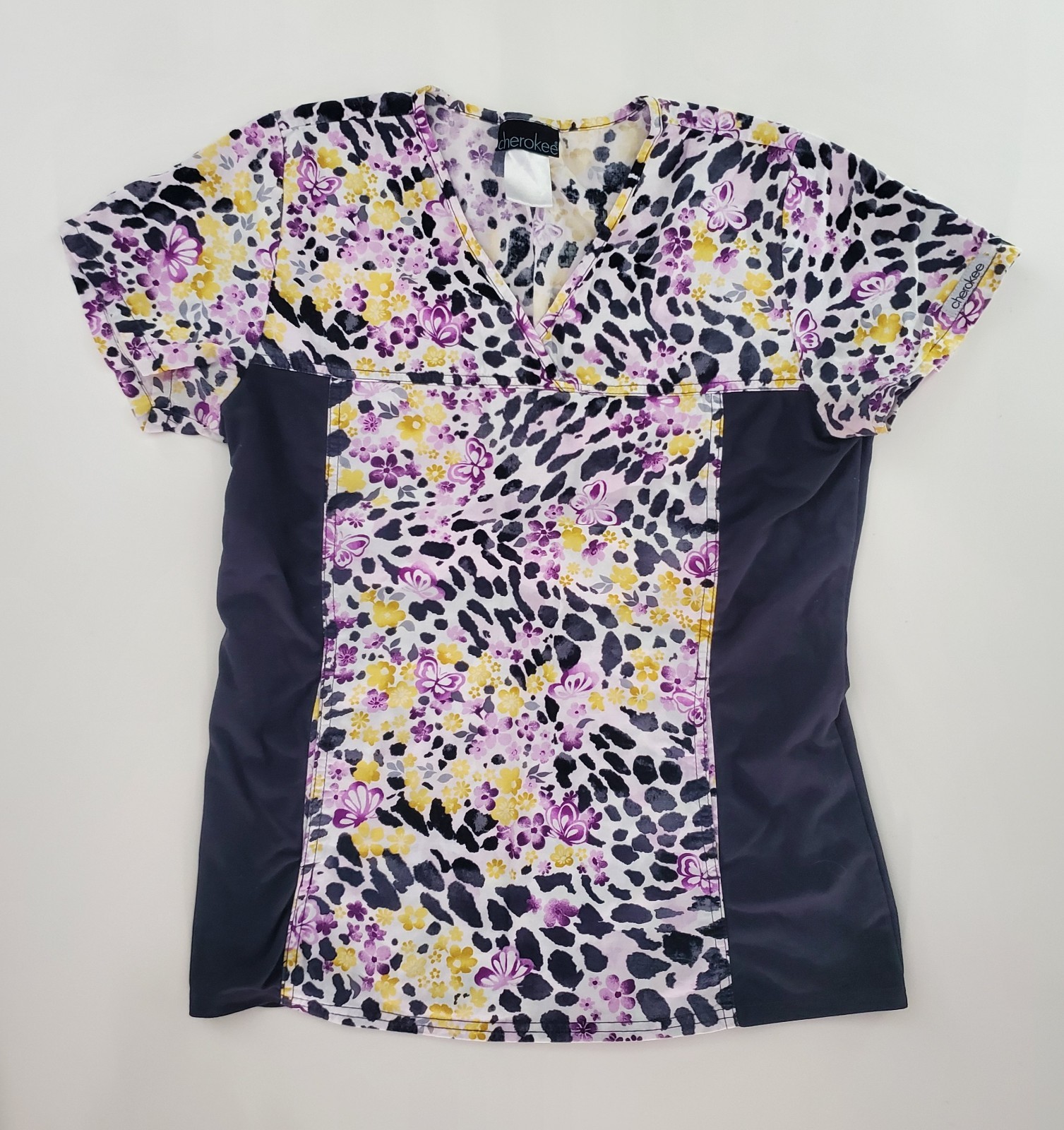 Cherokee Women’s Floral Butterfly Nurse Medical Uniform Small Scrub Top Size S