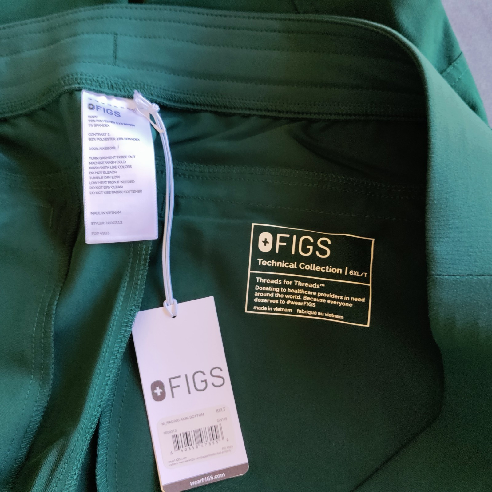 NWT Figs 6XLT Hunter Green Technical Collection Straight Leg Band Waist Scrubs