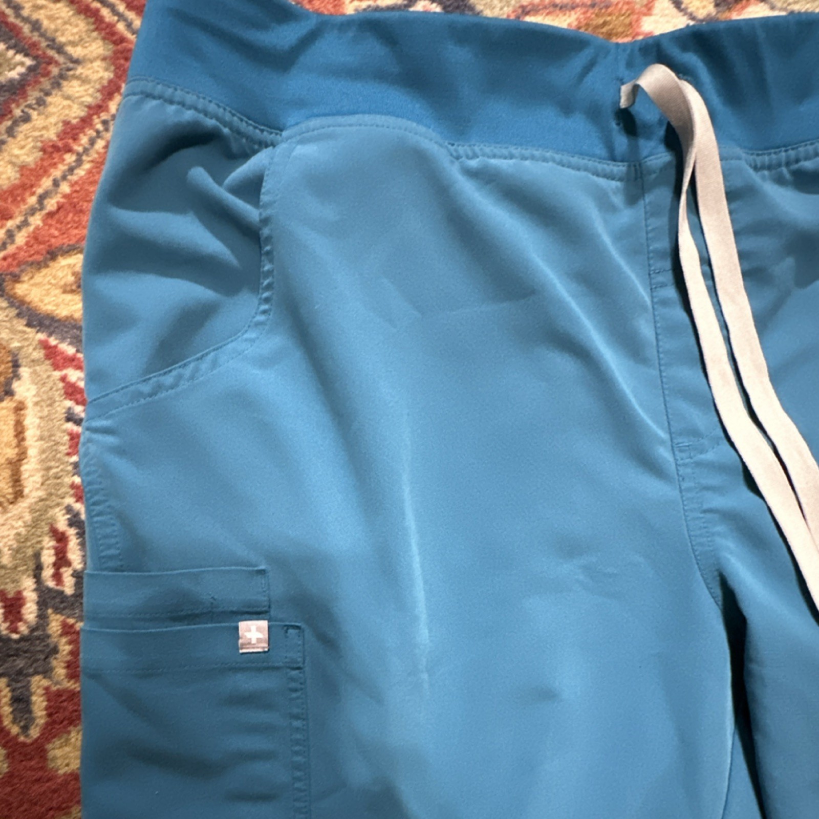 FIGS Technical Collection Teal Blue Scrubs Set XL Top & Pants Drawstring