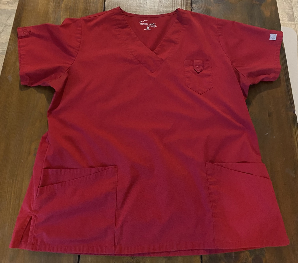 Butter Soft Scrub Top Women’s Size XL V-Neck Short Sleeve Maroon SEE PHOTOS