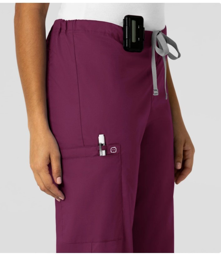 WONDERWINK Drawstring Unisex Unisex Cargo Scrub Pants -MEDIUM -Wine