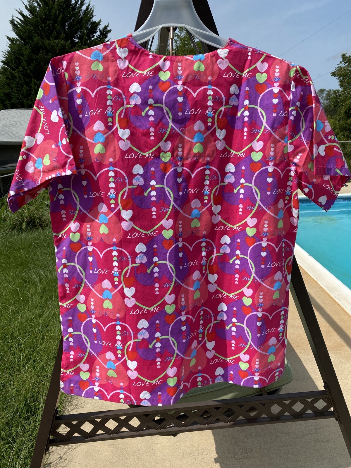 Women’s The Scrub Co. Pink & Purple “Love Me” Scrubs Top Size S NWT