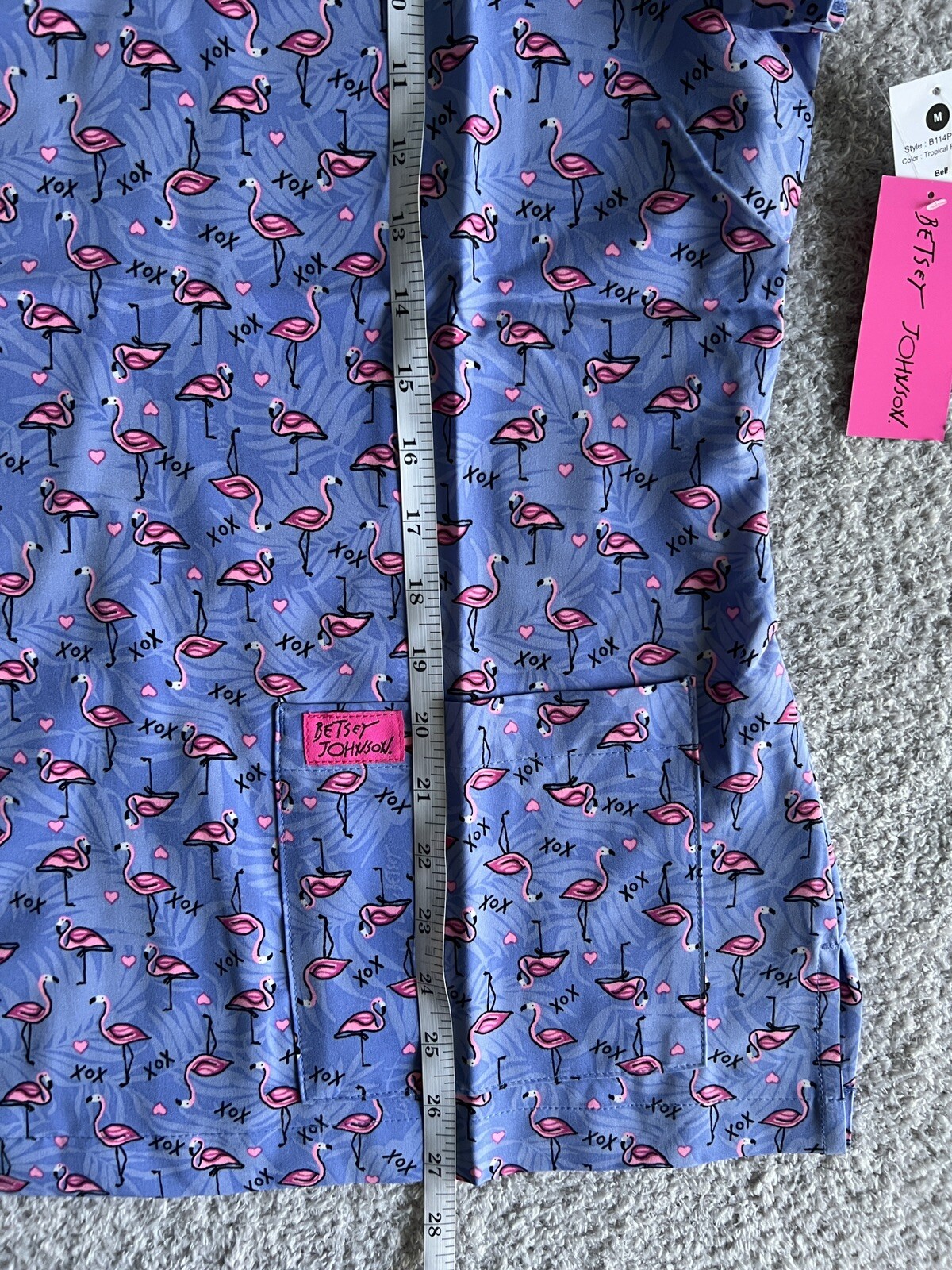 Koi Betsey Johnson Scrub Top Women’s Sz Medium Blue Tropical Flamingo Nursing