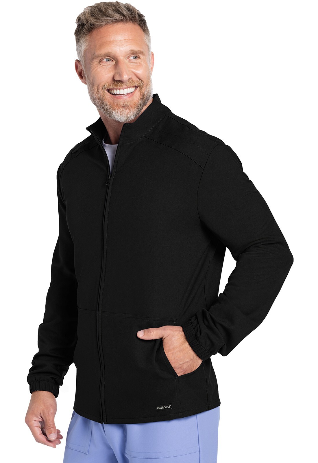 Cherokee Scrubs Men’s Zip Front Jacket CK359A BLK Black Free Shipping