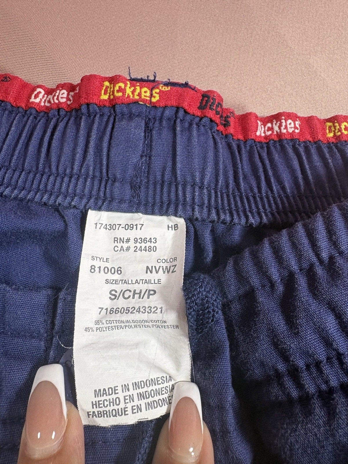 Dickies Blue Medical Scrub Pants S Unisex Drawstring Elastic Waist Twill Solid
