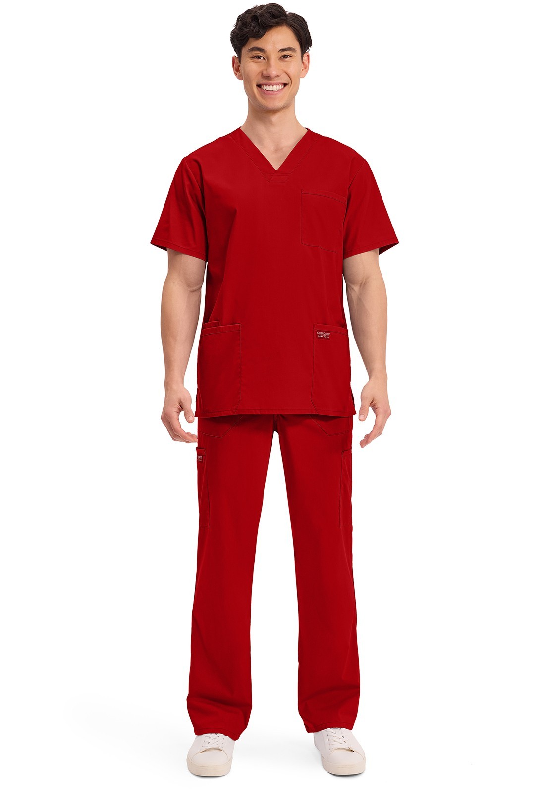Scrubs Cherokee Workwear Men V Neck Top WW695 RED Red Free Shipping