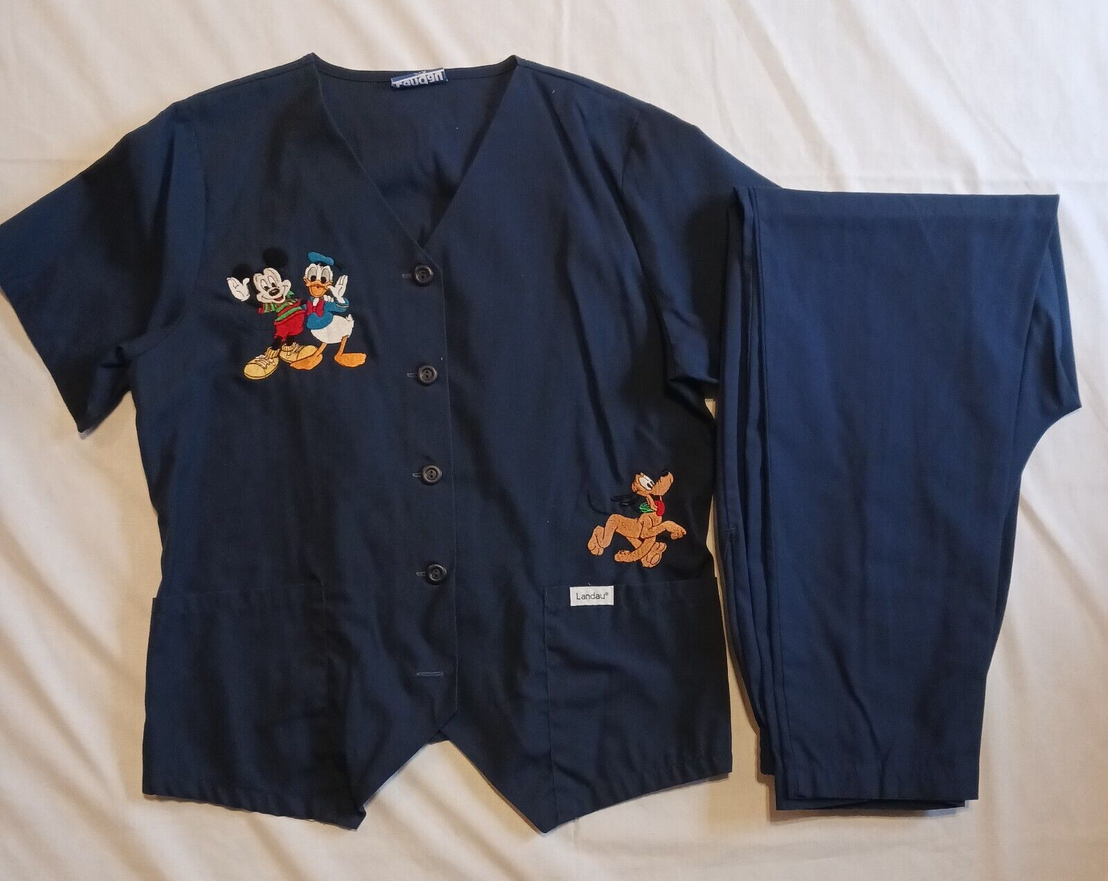 5pc Landau Embroidered Women’s L Scrubs 2 Sets & Top DISNEY & FLORAL nursing