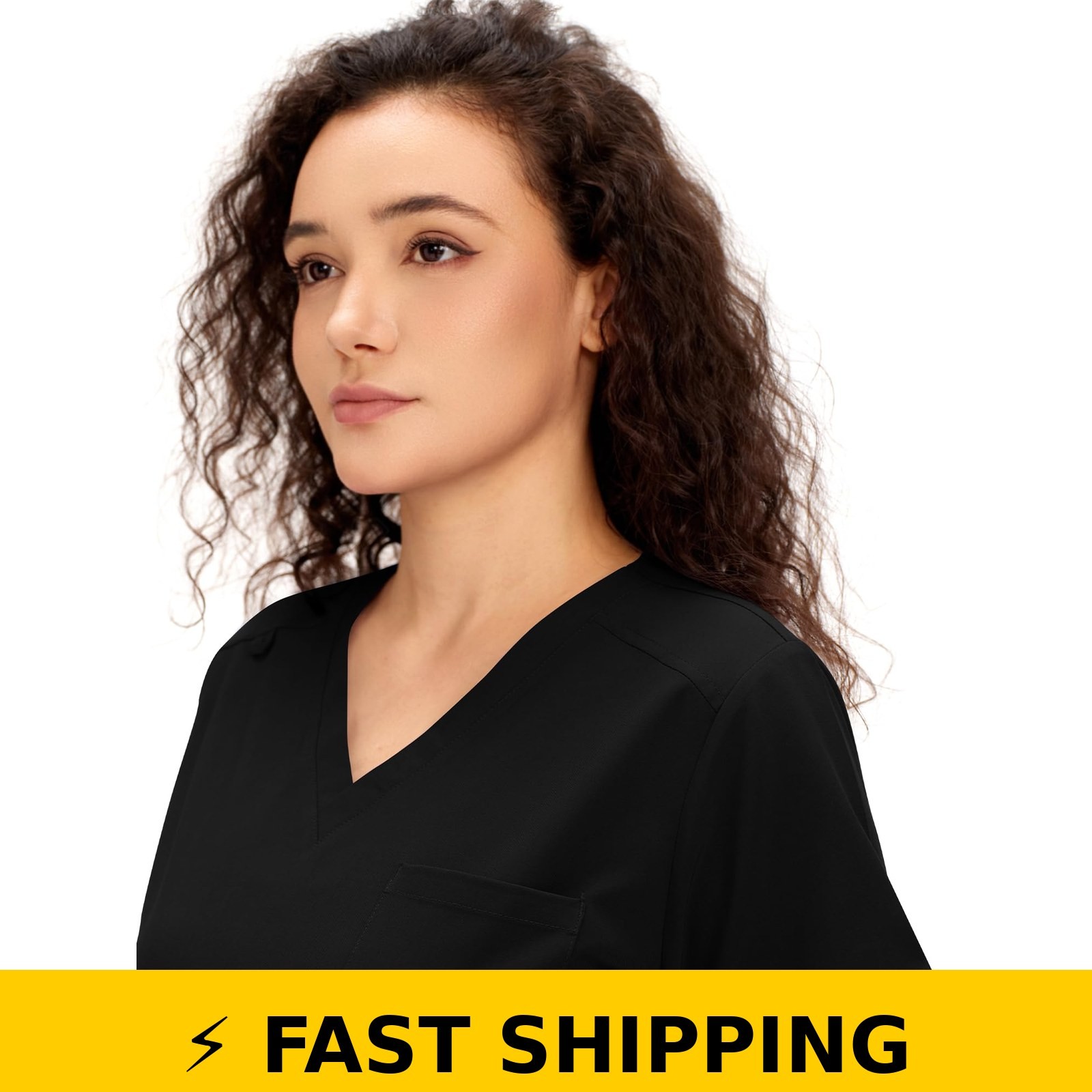 COZYFIT Women’s Scrub Set – V Neck Top & Cargo Pants, Black, Medium