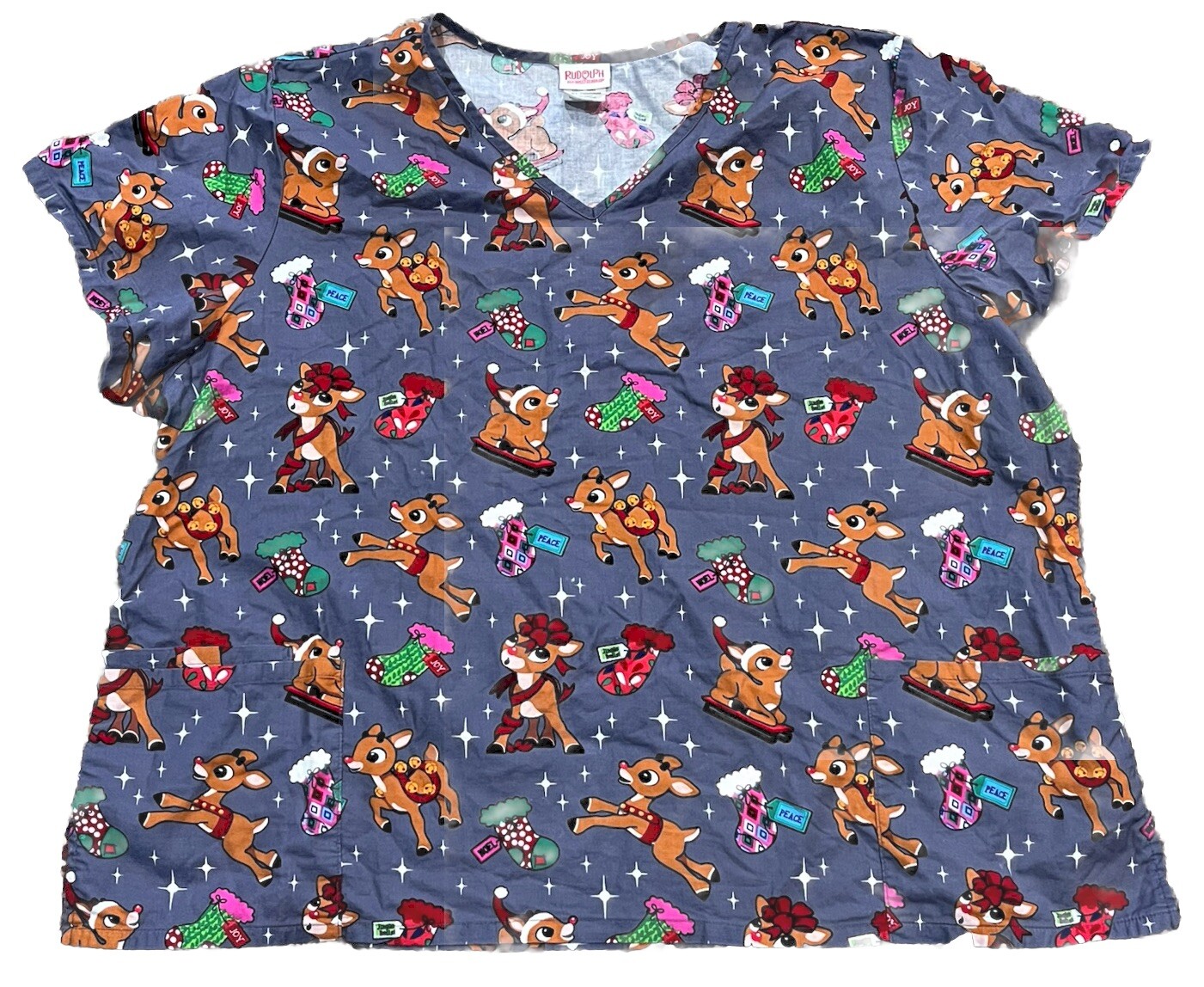 RUDOLPH THE RED NOSED REINDEER SCRUB TOP — Women’s Plus SZ 3X