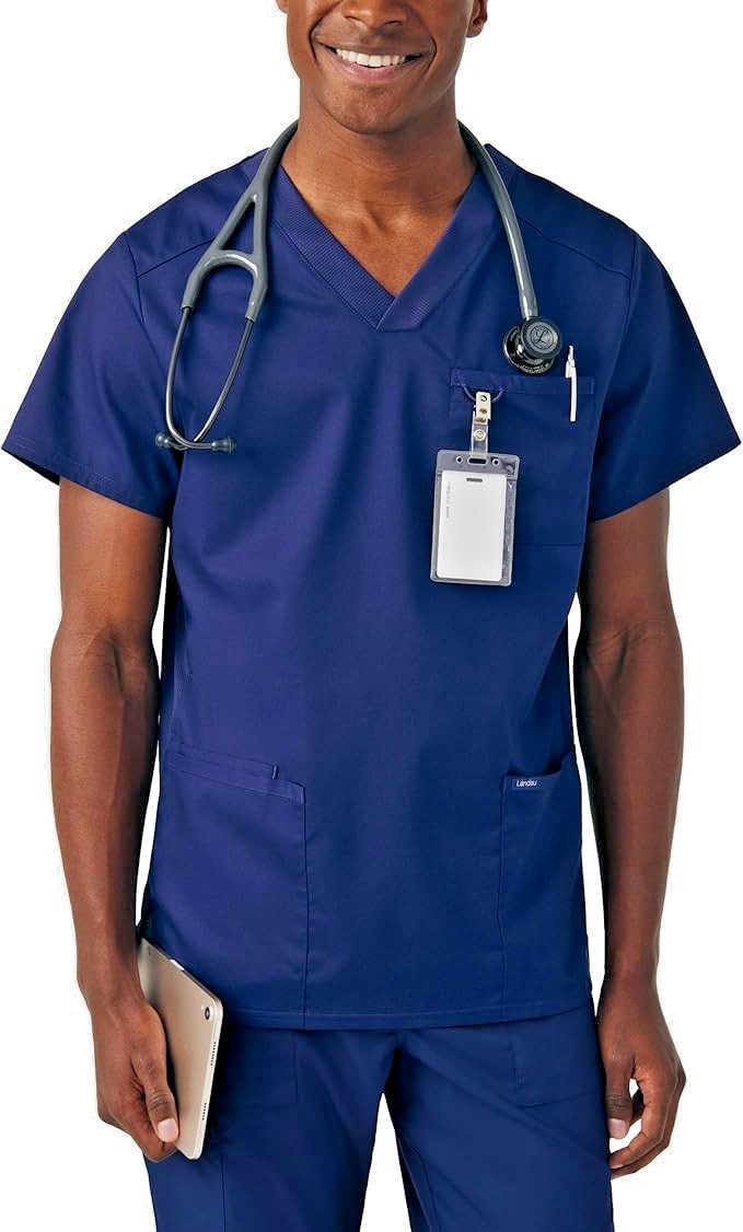 Landau proflex true Navy Blue V-Neck Scrubs Top size LGE men