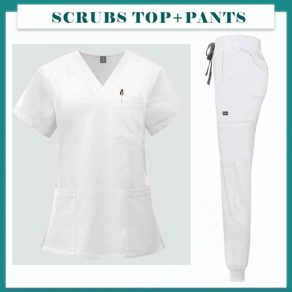 NURSE Medical Doctor Hospital Uniform Jogger Work Scrub Set – WHITE