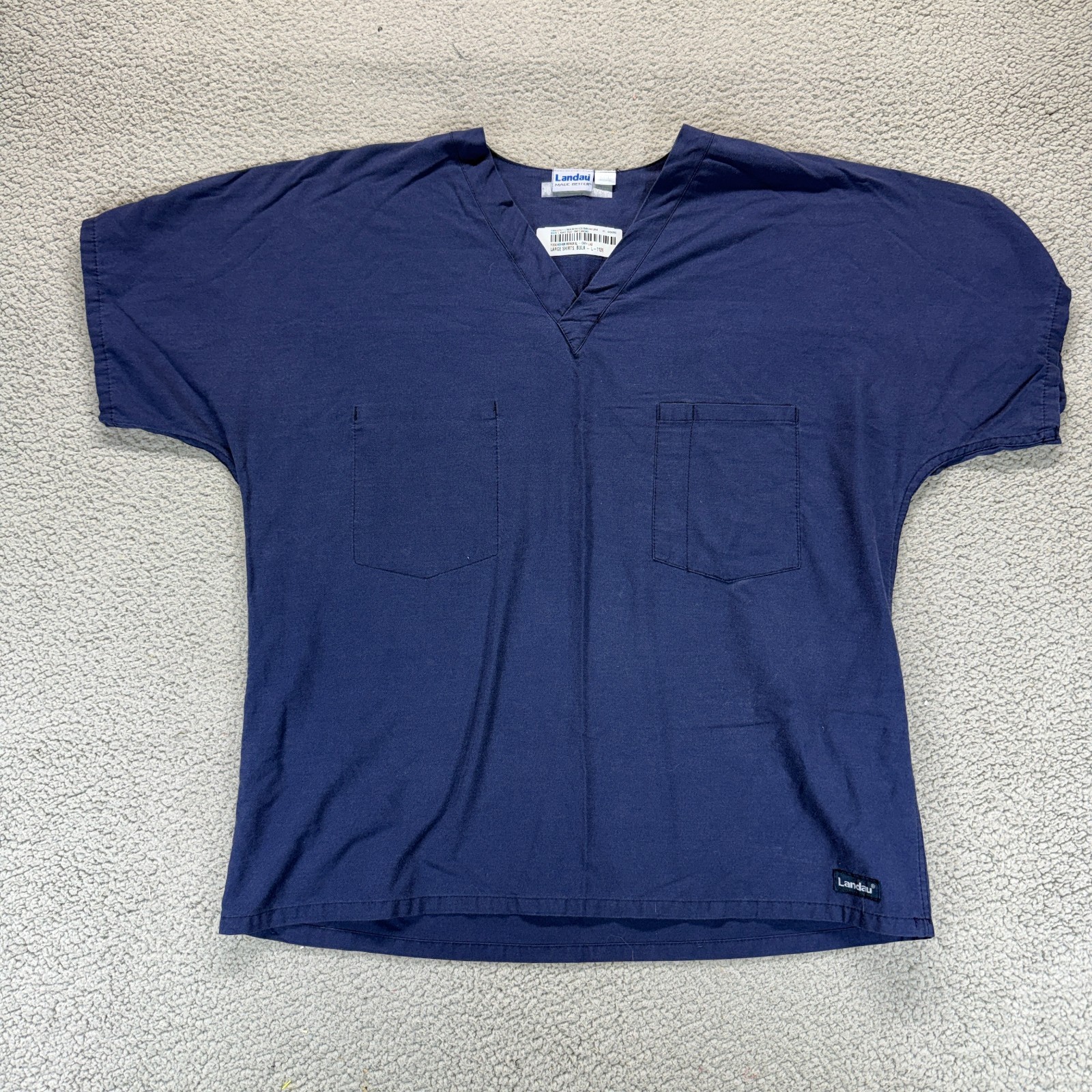 Landau Mens One Pocket V Neck Scrub Top Navy Blue Size L