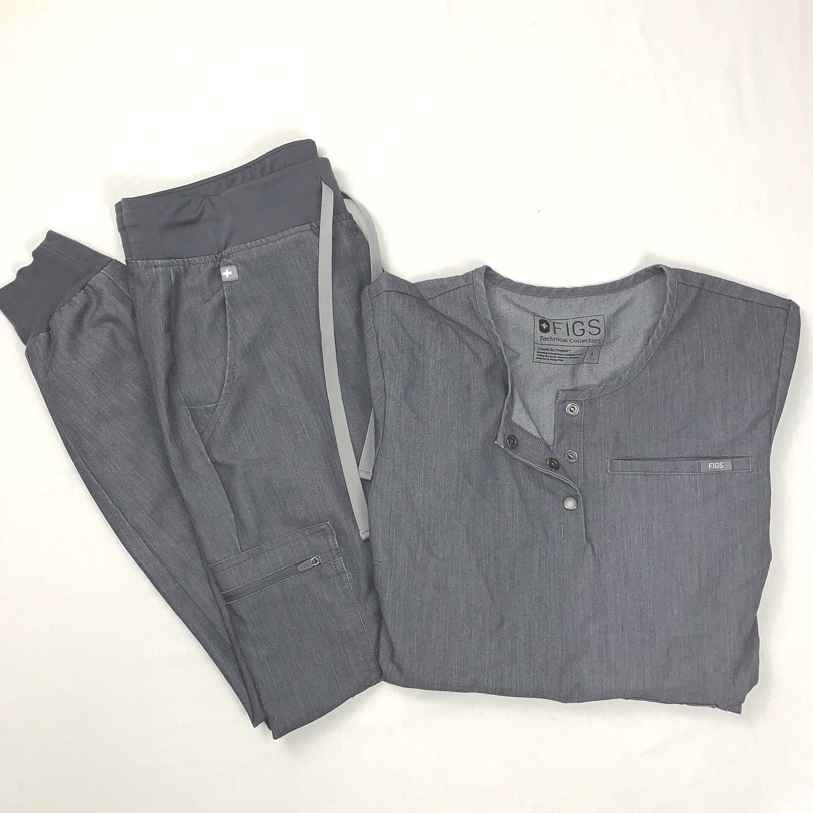 FIGS Womens Scrub Set Sz S/P Graphite Gray Limited Arura Top & Zamora Joggers
