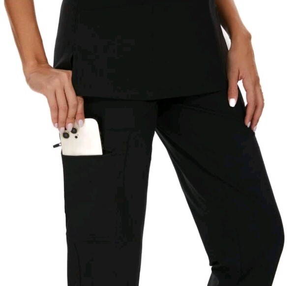 COZYFIT Scrubs For Women Set – Stretch V-Neck Top & Jogger Pant Black X-Large