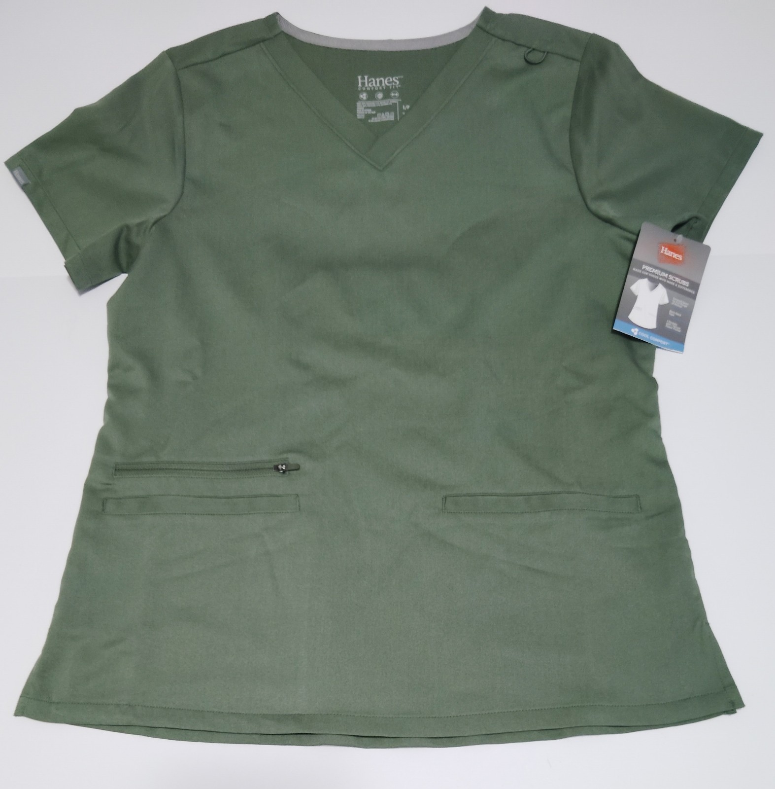 HANES COMFORT FIT SCRUB TOP SHIRT WOMENS SIZE SMALL SAGE GREEN STRETCH POCKETS