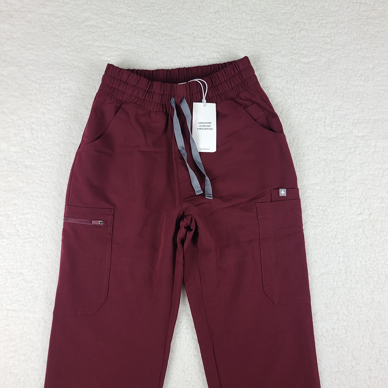 Figs Yola High Waisted Pants Womens XXS 2XS Burgundy Red Skinny Scrub NEW NWT