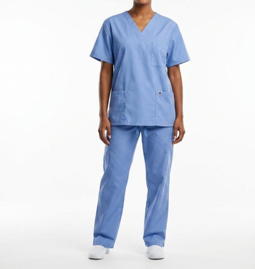 Sivvan Blue Medical Scrub Set Size L Large V-Neck Top Drawstring Pants Uniform