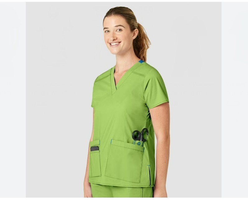 WONDERWINK Wonderflex Pockets Women’s Short Sleeve Scrub Top -LARGE -Green 6108A