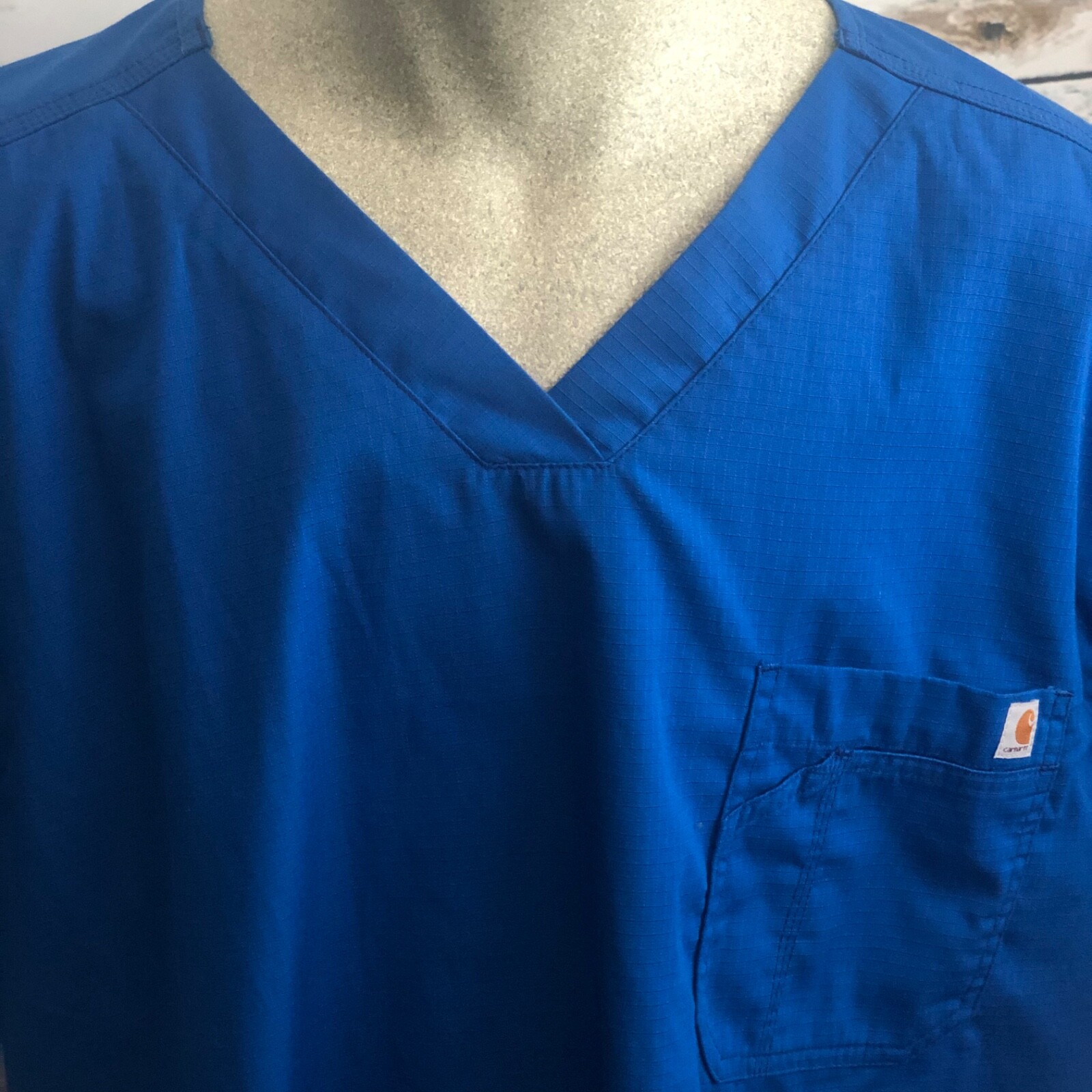 Carhartt Size 3X Unisex Ripstop Blue Scrub Top Classic Fit V Neck Utility Pocket