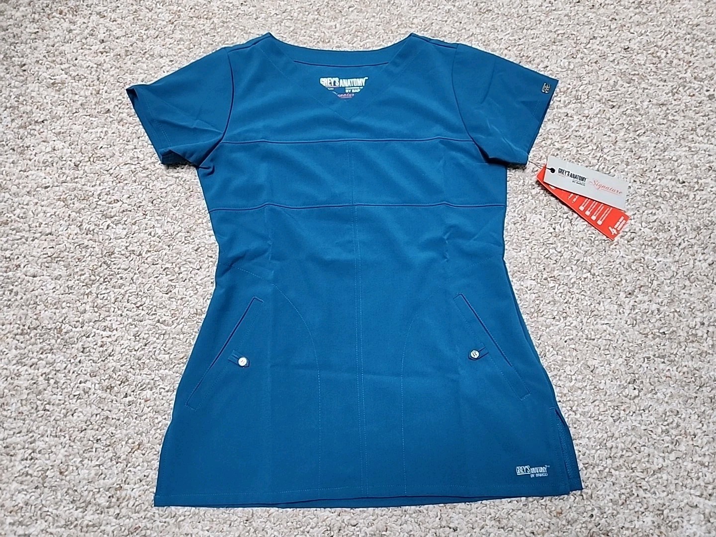 Grey’s Anatomy Signature Women’s 2120 Two Pocket V-Neck Scrub Top Teal XS NWT