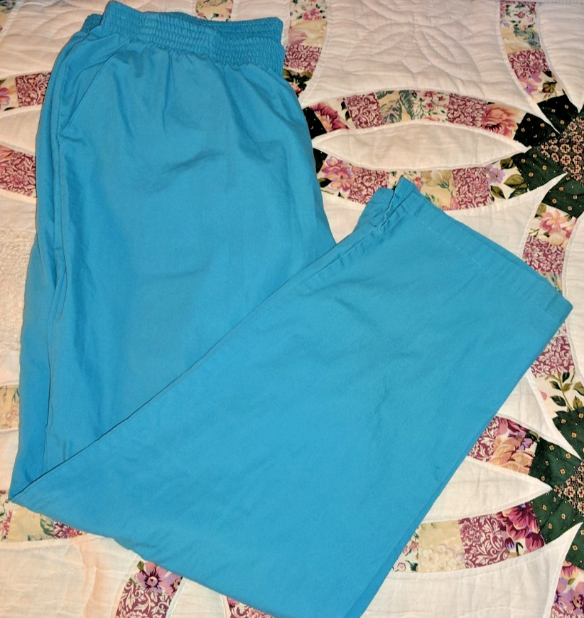 BUTTER SOFT ELASTIC WAIST SCRUBS PANTS XXL TEAL TURQUOISE SLANT POCKETS