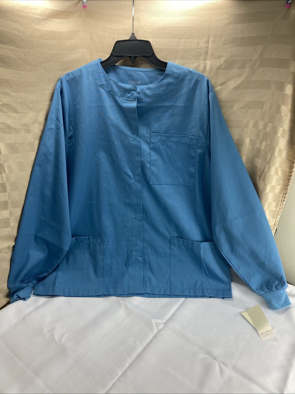 Young USA Turquoise Long Sleeve Snap Up Scrub Jacket Brand New You Pick Size