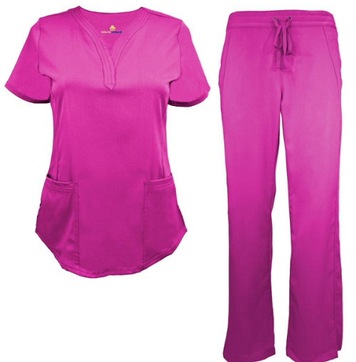 Women Ultrasoft Stretch Drop Neck 4 Pocket Scrub Set Medical Nursing Scrub Set