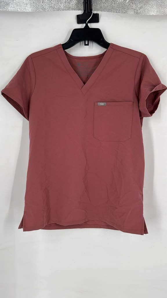 FIGS Catarina 1 Pocket Scrub Top Terracotta Clay Orange V Neck Womens Small -NEW