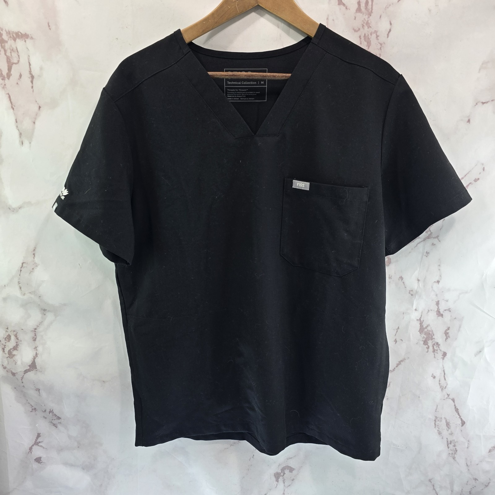 FIGS Top Mens Medium Black Chisec Short Scrub V Neck 3 Pocket Aya