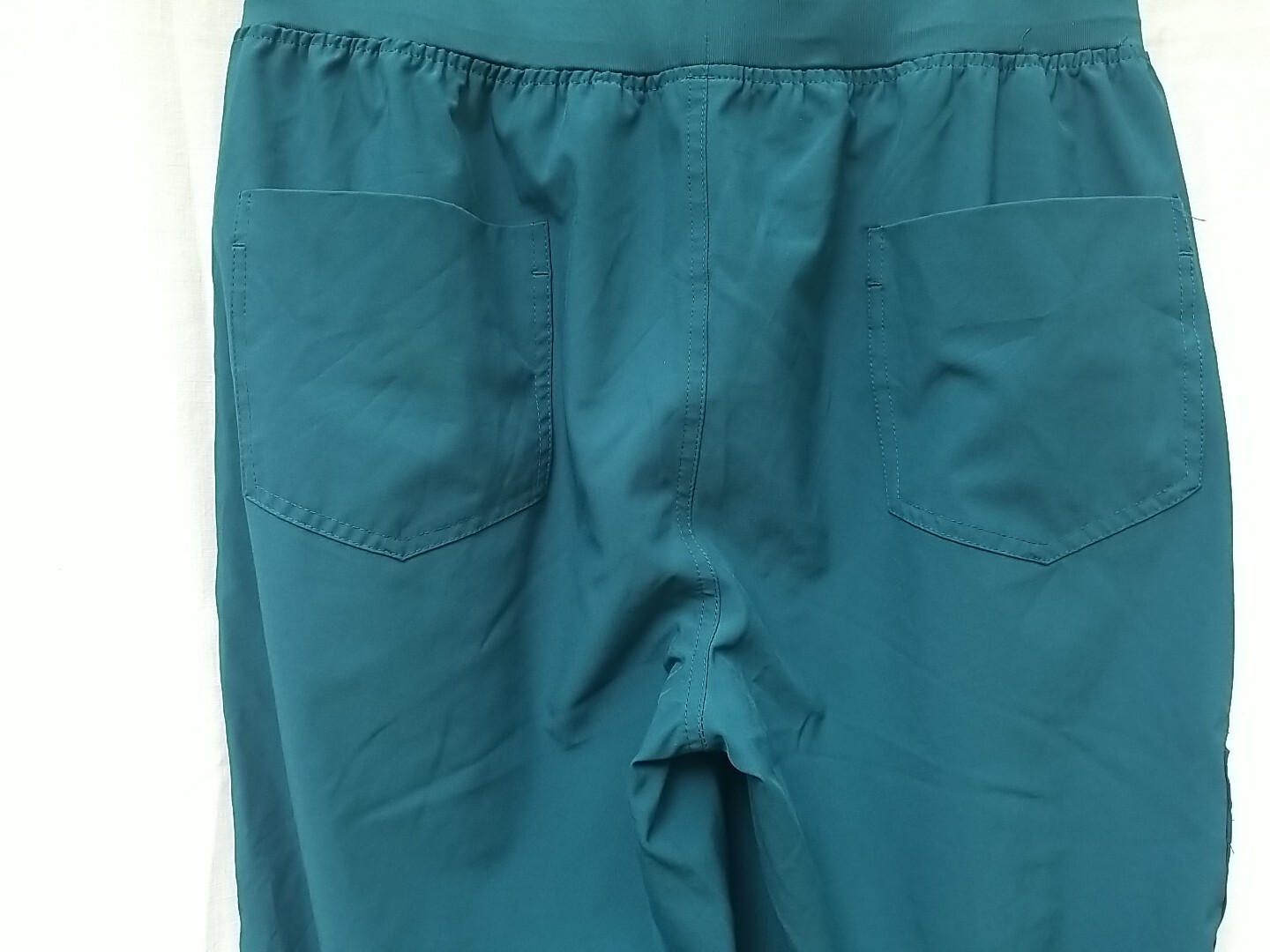 Womans Teal Blue Scrub Pants, Cuffed, Leg Pocket, Large