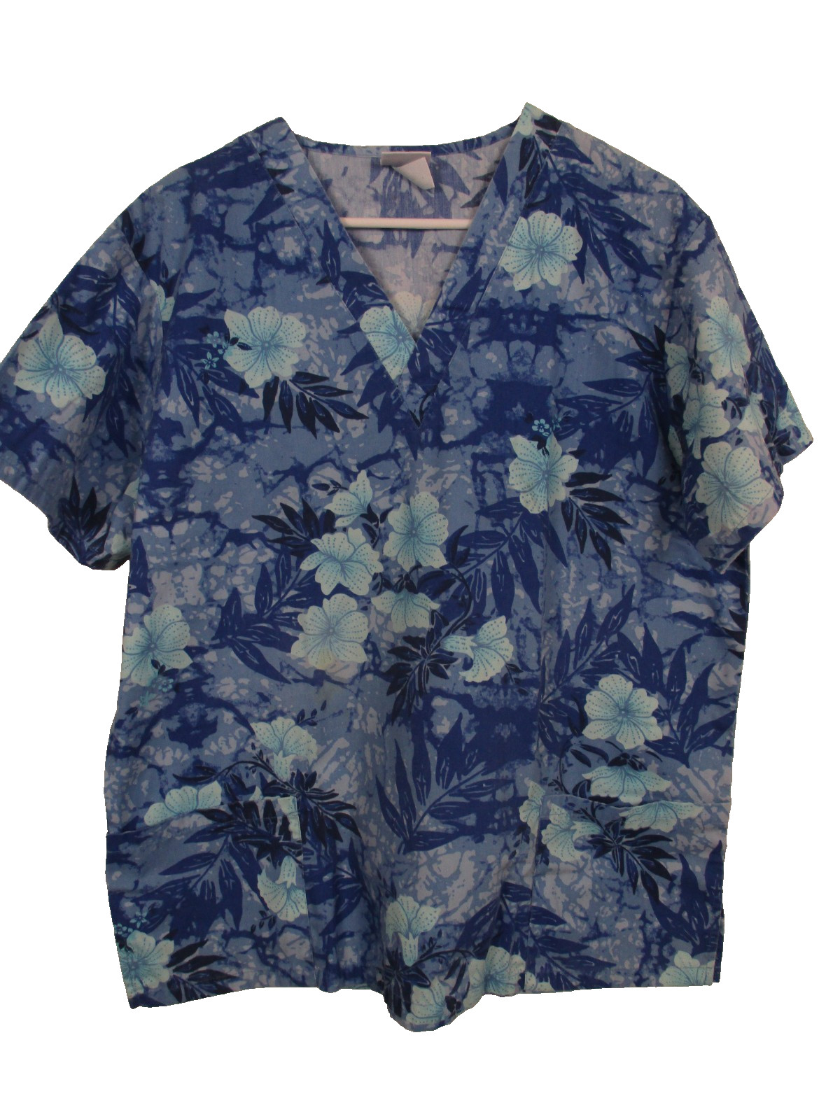 Scrubs MedGear Women’s Large Blue Tropical Floral Short Sleeve Scrub Top