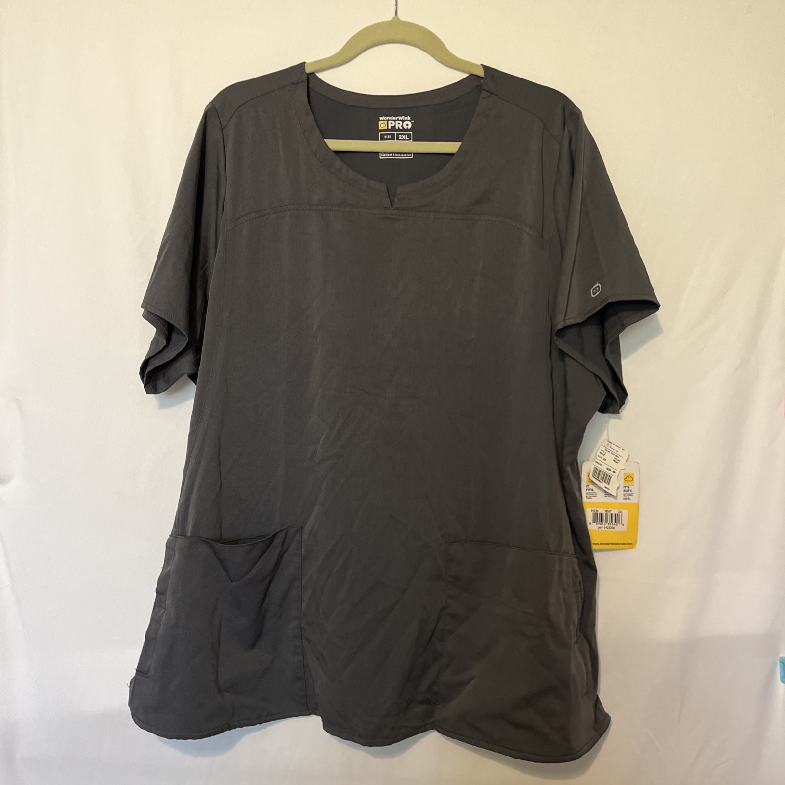 NWT Wonder Wink Pro 2X Women’s 4 Pocket V-Neck Scrub Top Slate Pewter Gray Grey