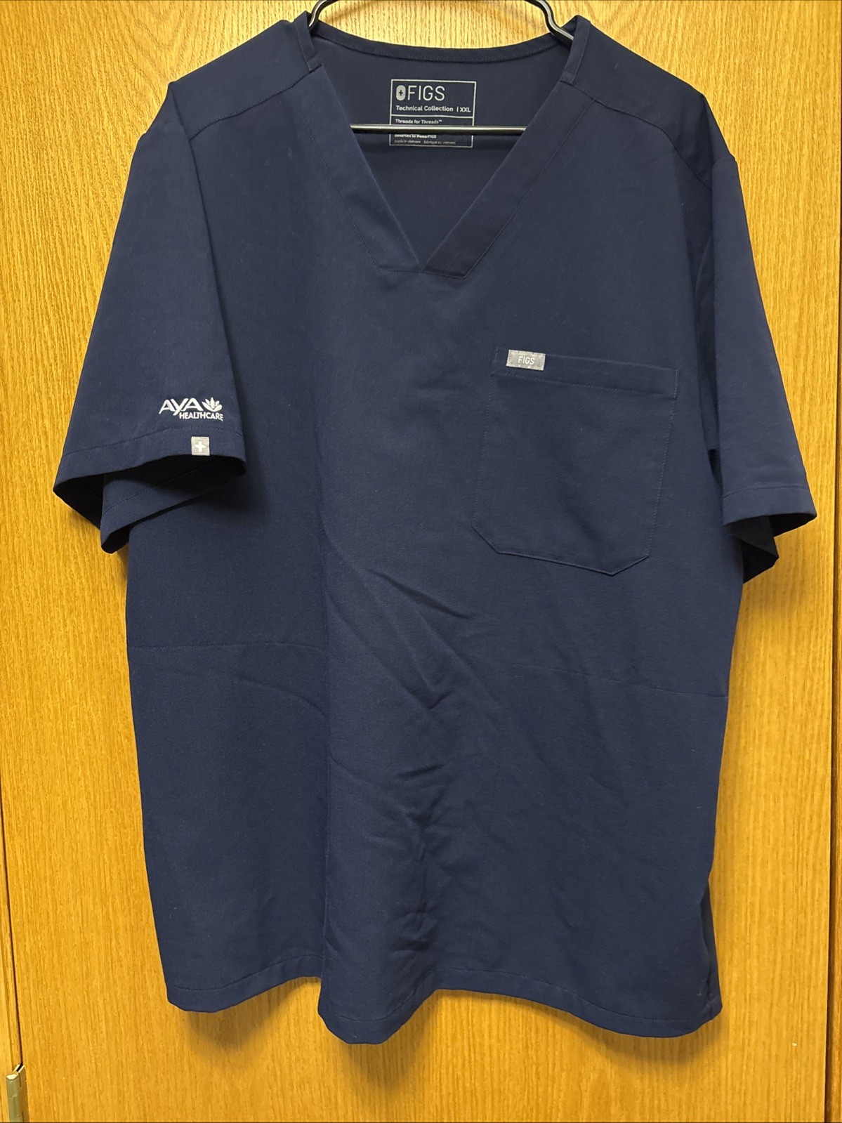 Figs Scrub Top XXL Blue Short Sleeve V-Neck Pockets Aya Healthcare Logo