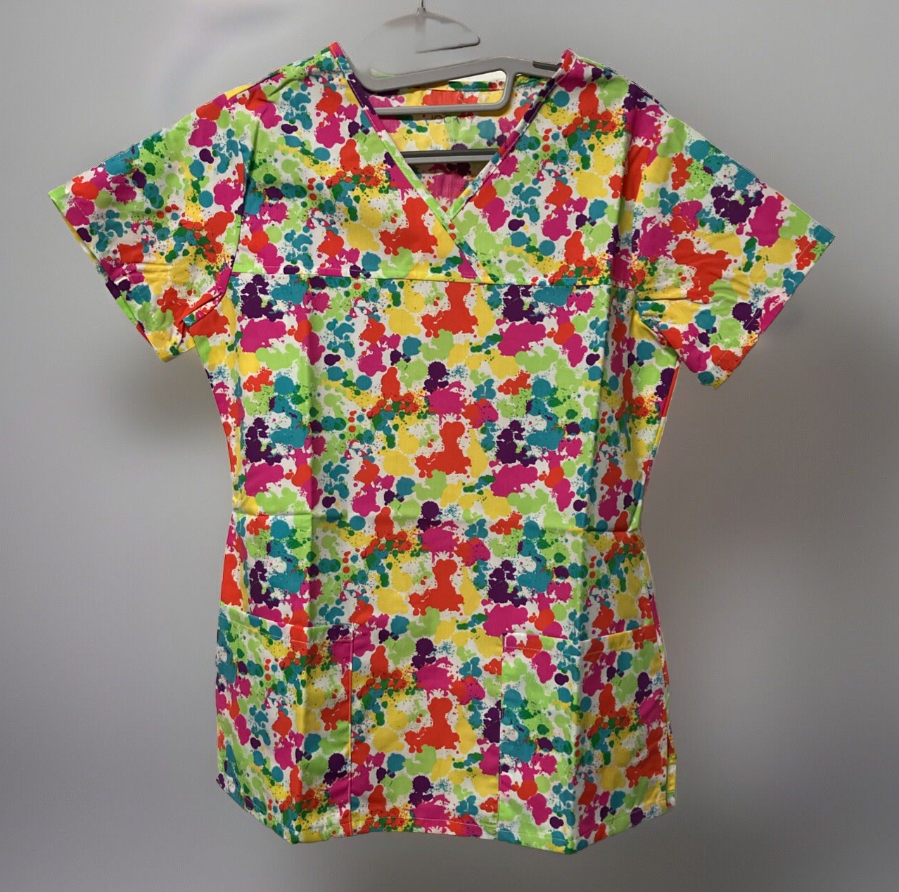 Jockey Scrub Top XS NWT Multicolor Splatter Paint Print Nurse Medical