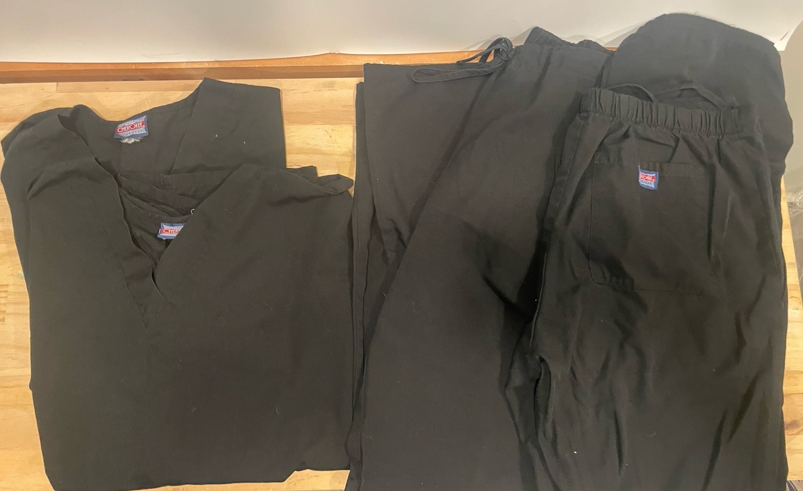 2 Solid Black Scrub Tops – Cherokee Infinity and Scrubstar – Size L